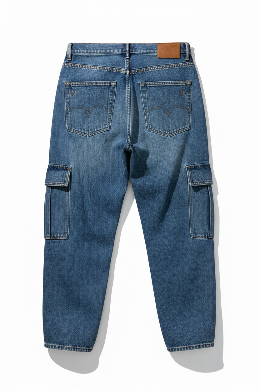 6-Pocket Baggy Blue Jeans Back View